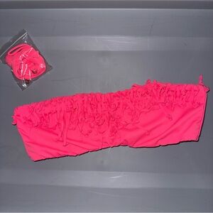 Victoria’s Secret size large fringe bandeau swim top neon hot pink
